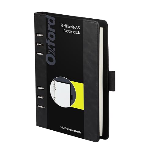 Oxford 6-Ring Professional Notebook, 7 x 9 Inch, Refillable Notebook, Writing Journal, Ivory Paper, 100 Sheets, Black Faux Leather Cover (90004)