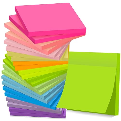 (24 Pads) Sticky Notes 3 x 3 in Post, 12 Bright Colors Self-Stick Pads | School Supplies and Oﬃce Supplies, Easy to Post for Home, Office, Notebook, Strong Adhesive, Clean Removal