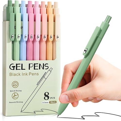 Vitoler Pens, 8 Pack 0.5mm Fine Point Cute Gel Pens Quick Dry | For Women, For Teachers, For Nurses, Smooth Writing, Liquid Ink, For Badge, Black ink, Felt Tip, Medium Point, For Journaling