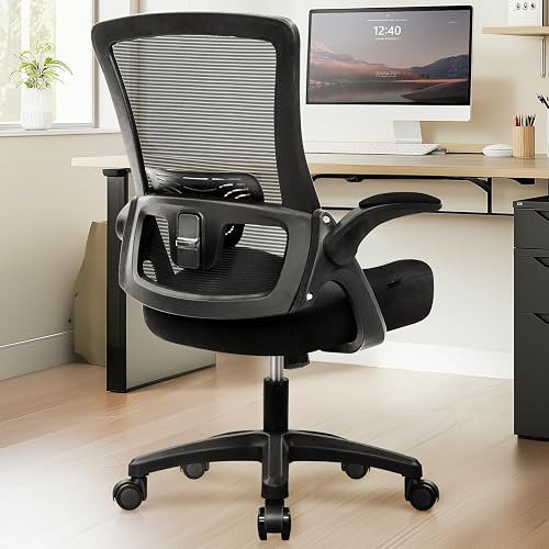 NEO CHAIR Office Desk Chair High Back Mesh Chair Adjustable Lumbar, Black | Ergonomic High-Back Design with Breathable Mesh, Flip-Up Armrests, Comfortable Support for Home office or Computer Work