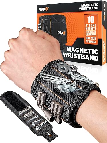 RAK Magnetic Wristband for Tools, 10 Powerful Magnets, Holds Screws Nails Bolts and Drill Bits, Adjustable Mesh Strap, 1680 Ballistic Nylon, Gift for Dad, Men & Handyman, Black