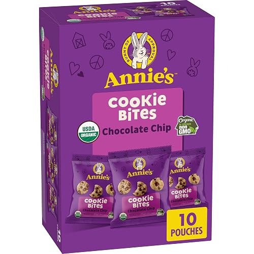 Annie's Organic Chocolate Chip Cookie Bites, 10 Pouches, 10.5 oz | Fun Halloween Treats, Real Chocolate Chips, USDA Organic and Non-GMO, No Artificial Flavors or High-Fructose Corn Syrup
