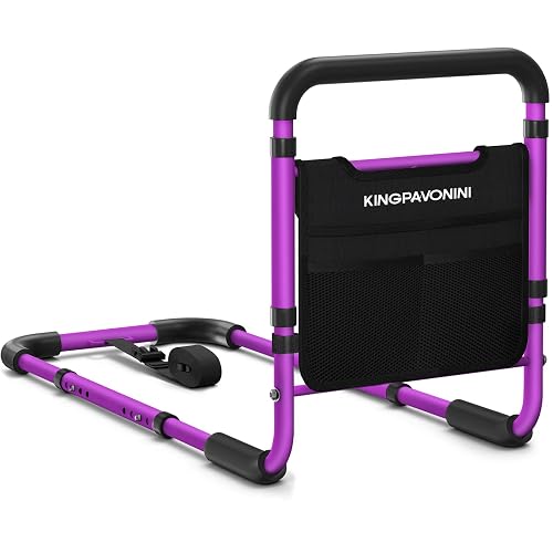 KingPavonini Bed Rails for Elderly Adults Safety, 380 LBS, Model BM03-1 | ASTM Approved, 2026 Upgraded Adjustable Bed Cane, Non-Slip Ergonomic Handle & Storage Bag, Tool-Free Bed Railings for Seniors