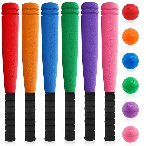 Seenelling 6 Set Foam Baseball Bat Set Including 6 Bats and 6 PE Equipment for Elementary School Foam Baseball Bat for Safety Play