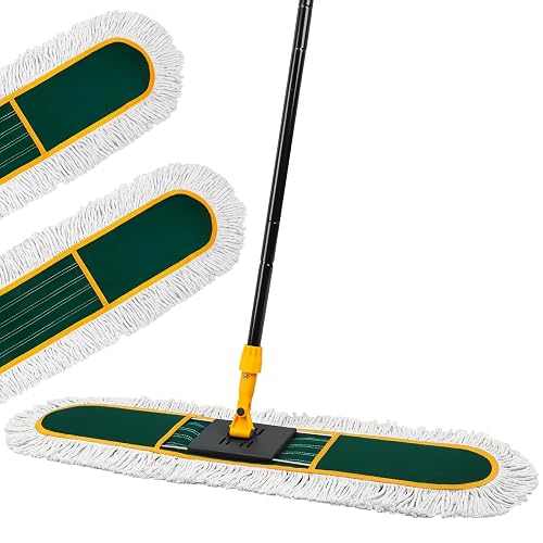 36” Commercial Duster Mops, Extra Large Floor Duster with 2 Replacement Pads, 60” Long Handle Heavy Duty Industrial Wet&Dry Flat Mop for Hardwood Floors, Marble, Laminate, Tile, Concrete, Garage