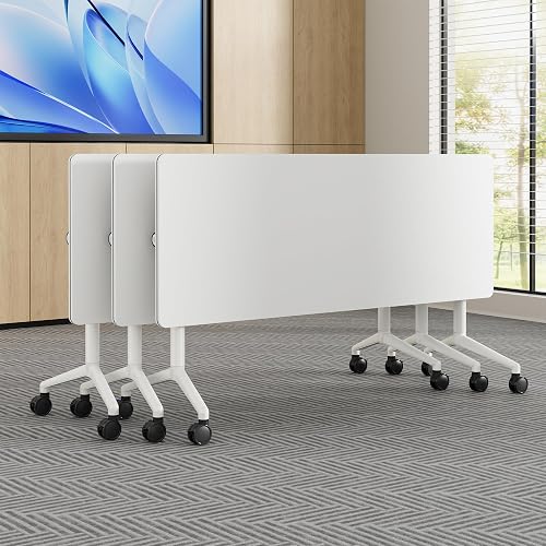 Okeysen Conference Room Table 10 Pack, Modern Folding Training Tables with Flip Top, Mobile Table with Four Locking Wheels, Executive Desk for Meeting Room, Office, Classroom 59.06”x23.62”x29.53”