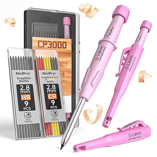 Nicpro Carpenter Pencil with Sharpener & Holster, Construction Pencil-Green | CP3000 Carpenter Mechanical Pencils+19 Refill, Deep Hole Marker for Construction, Heavy Duty Woodworking Tool for Women