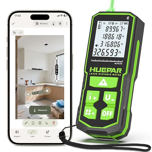 Huepar Bluetooth Green Laser Measuring Tool 330FT, S100-G-BT | APP Control, Green Beam, ±1/16" High Accuracy, Rechargeable USB-C Laser Distance Meter, Angle Sensor, IP54, Gifts for Men