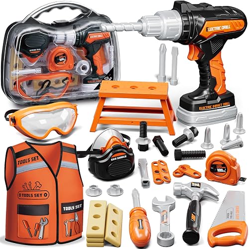 KidBloom Kids Tool Set, Toddler Tool Set with Box, Toys for 3 Year Old Boys | Construction Toys with Toy Drill, Toddler Boy Toys with Vest, Pretend Play Tools for Kids, Birthday Gifts for 3 4 5 6 7 8 9