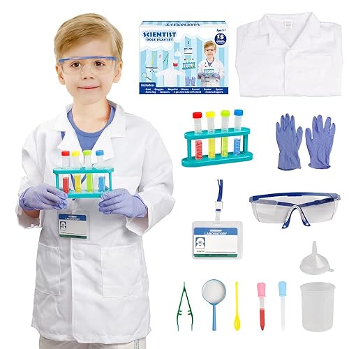 Lesheng space Scientist Costume for Kids, Lab Coat with Science Experiment Kit, Dress Up & Pretend Play for Boys Girls Ages 4 to 8 Years Old