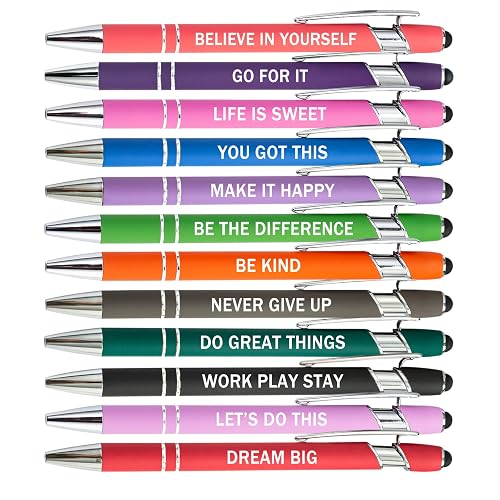 PASISIBICK 12 Pieces Motivational Inspirational Quotes Snarky Screen Touch Stylus Ballpoint Pens, Office Encouraging Scriptures, Black Ink (12 Color,Motivational)