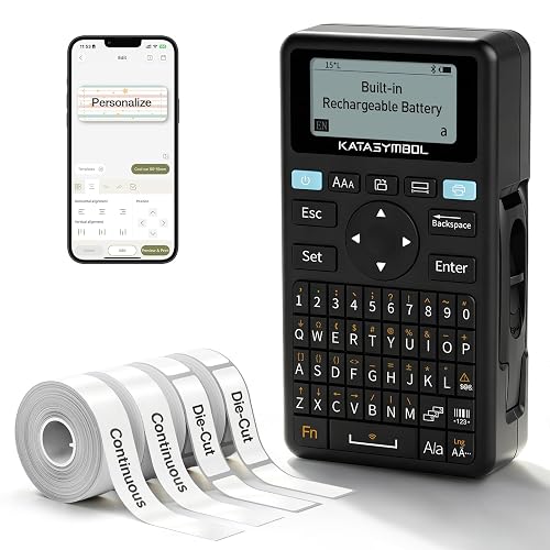SUPVAN E11 Keyboard & Bluetooth Label Maker Machine with 4 Tapes | Rechargeable, Versatile App with 30+ Fonts and 660+ Icons, Minimal Margin, Inkless, for Home, Kitchen, Office, School