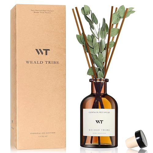 WEALD TRIBE Flower Reed Diffuser Set Eucalyptus & Lavender Scent for Room Bathroom Accessories Shelf Decor & Air Fresheners, Sticks Defusers with 4.0 fl oz Home Fragrance Oils, Office Gift