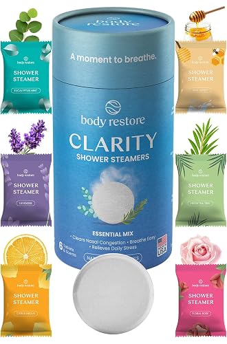 BodyRestore Shower Steamers Aromatherapy, Gifts for Men, Clarity 6 Pack | Birthday Gifts for Women, Men, Mom & Dad, Spa Stress Relief & Relaxation, Self Care, Essential Oil Tablets