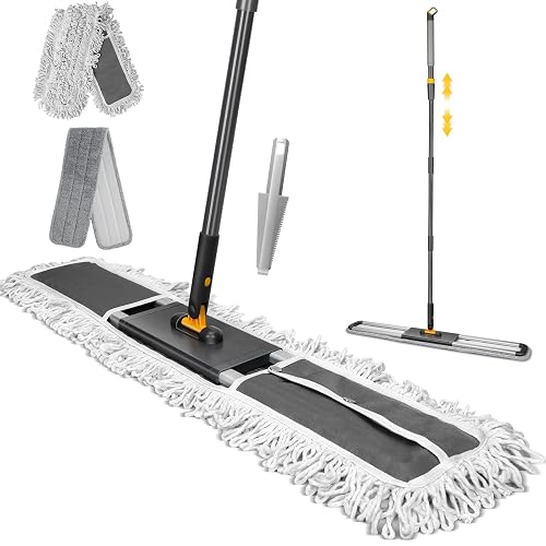 36” Commercial Dust Mop with 62” Adjustable Handle & 2 Reusable Pads | Large Heavy Duty Industrial Push Mops for Home,Hotel,Mall,Warehouse