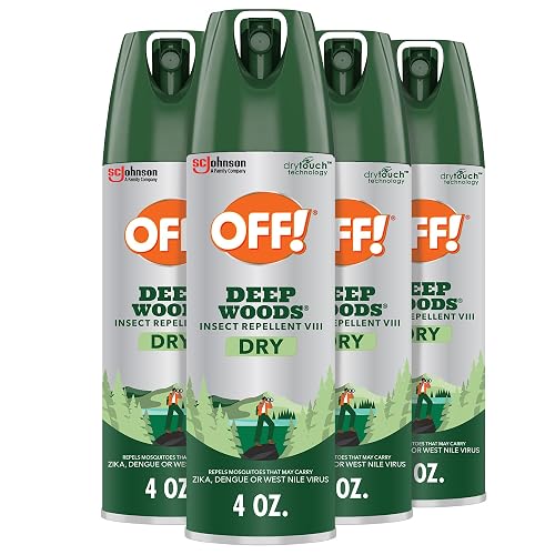 OFF! Deep Woods Dry Insect & Mosquito Repellent Bug Spray, 4 oz,(4-Pack) | Aerosol Spray, 25% DEET Formula, Non-Greasy, Long Lasting Protection from Mosquitoes, Ticks, Biting Flies, Gnats, Chiggers