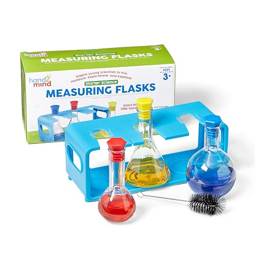 hand2mind Starter Science Measuring Flask Set, 8 Pieces, Ages 3+ | Plastic Beakers for Kids, Science Lab Equipment, Kids Chemistry Set, Educational Science Kits, Science Supplies for Classroom