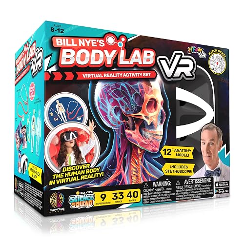Bill Nye's Science Squad Body Lab VR- Kids STEM Activity Kit, Gift Age 8-12 | 29-pc Human Anatomy Model, Virtual Reality Goggles, Working Stethoscope, 40-pg Educational Book, Hands-On Experiments, Age 8+