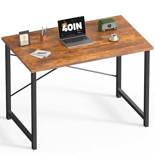 DUMOS Small Computer Desk, 40 Inch Home Office Desks for Bedroom, Brown | Modern Study Writing Work Table, Craft PC Gaming Desk Simple Workstation with Reinforcement Structure