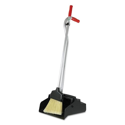 Unger EDPBR Ergo Dustpan with Broom, 12 Wide, Metal w/Vinyl Coated Handle, Red/Silver