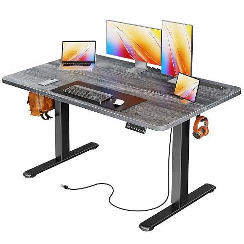 Huuger 47 X 24 Inch Electric Standing Desk with Power Outlets and USB-C Port, Height Adjustable Desk, Sit Stand Desk for Home Office, Computer & Gaming Desk with 3 Presets, Stable Steel Frame, Grey
