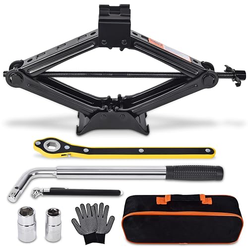 Scissor Car Jack 2 Ton (4409 lbs) Tire Changing Kit with Lug Wrench - Emergency Kit for Car, SUV, MPV
