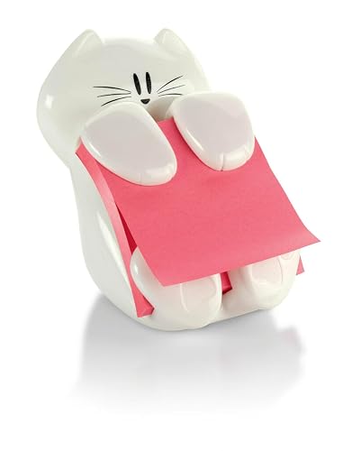 Post-it Note Dispenser, White Cat Design, 1 Dispenser, 1 Pad, 45 Sheets | Sticky Notes Holder for Desk, Classroom or Office Supplies