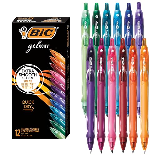 BIC Gelocity Quick Dry Assorted Colors Gel Pens, 12-Count Pack, 0.7 mm