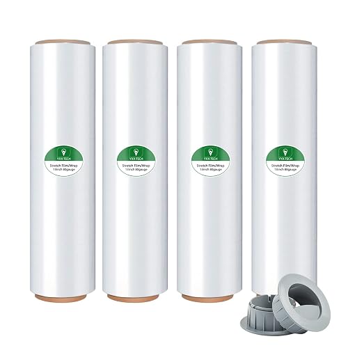 Stretch Wrap Rolls, Shrink Wrap 18in x 1500ft 4 Pack, Heavy Duty Pallet Wrap