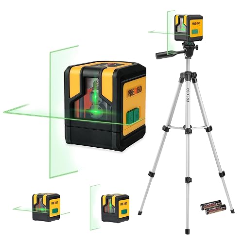 PREXISO Laser Level with Tripod, 100Ft Dual Modules Cross Line Laser Level | Self Leveling Green Lazer leveler Tool for Floor Tile, Home Renovation, Construction with 31-1/2in Tripod, 2 AA Batteries