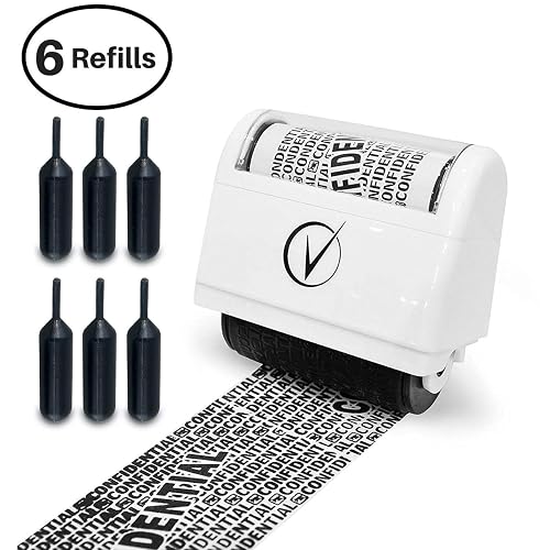 Vantamo Identity Theft Protection Roller Stamp for Hiding Sensitive Information, Wide Confidential Stamp with 6 Ink Refill, Security Stamp Roller for Identity Theft Prevention, Classy Blue