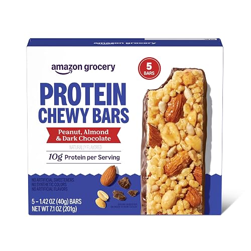 Amazon Grocery, Protein Chewy Bars, Peanut, Almond & Dark Chocolate Flavor, 7.1 oz, 5 ct (Previously Happy Belly, Packaging May Vary)