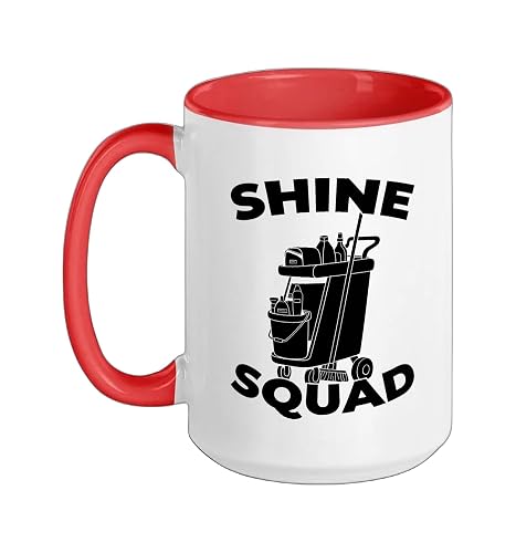 Cleaner Squad Sanitation Housekeeping - Janitorial Cleaner Ceramic Mug, Red/White, 15oz