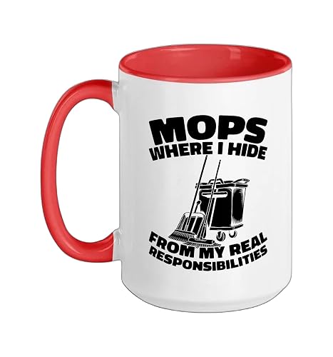 Cleaner - Sanitation Janitorial Housekeeping Cleaner Ceramic Mug, Red/White, 15oz