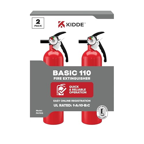 Kidde Basic 110 Fire Extinguisher for Home, 1-A:10-B:C, FA110G, 2 Pack | Residential Multi-Purpose Extinguisher for Small Common Household Fires, 2.5 lb. Dry Chemical