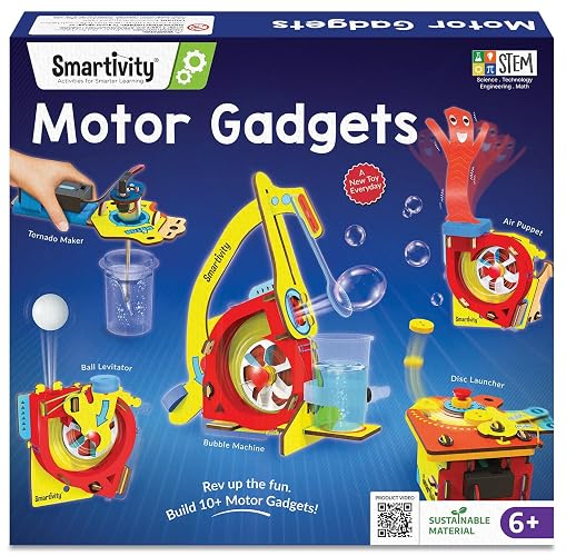 Smartivity 10-in-1 Motor Powered Gadgets Kit for Kids 6-12 | Build 10+ Science Projects - Bubble Launcher, Spinning Toy & More | STEM Kit | Birthday Gift for Boys & Girls