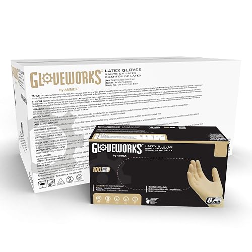GLOVEWORKS HD Industrial White Latex Gloves - 8 mil, Powder Free, Textured, Disposable