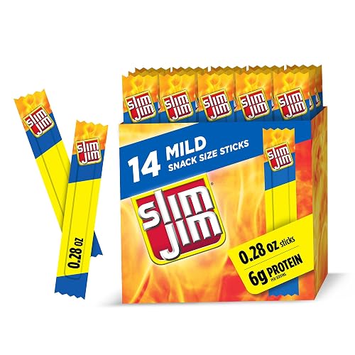 Slim Jim Smoked Jerky Meat Snack Sticks, Mild Flavor, 0.28 oz., 14-ct | 6g protein per serving; Mild flavor; great Halloween snack to hand out; perfect for lunchboxes, road trips & camping