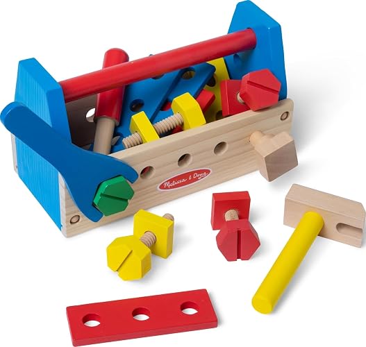 Melissa & Doug Take-Along Tool Kit Wooden Construction Toy (24 pcs) | 24 Wooden Pieces, Kid Friendly Tools, Montessori Inspired, Pretend Play Construction Toys, Preschool Toys for Kids, Ages 3+
