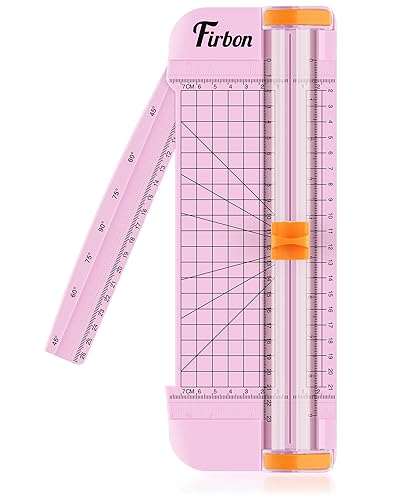 Firbon A5 Paper Cutter, Small Straight Paper Trimmer with Side Ruler | Pink compact design | Cuts photo, cardstock, labels & coupons | Portable desktop slicer | Scrapbooking & craft projects