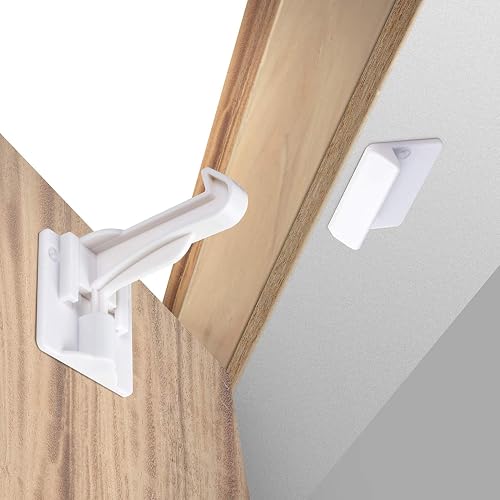 Benny Bradley's Invisible Adhesive Cabinet Locks, White, 10 Pack | Child safety latches for kitchen cabinets, drawers and dressers; 3M adhesive, no drilling, fits countertop overhangs