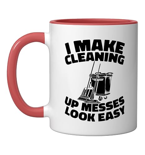 Cleaner Housekeeping Janitorial - Sanitation Cleaner Ceramic Mug, Red/White