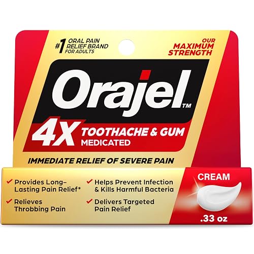 Orajel 4X Toothache and Gum Pain Medicated Pain Relief Cream, 0.33 Oz | Immediate Relief, For Severe Tooth & Gum Pain, Maximum Strength, Oral Antiseptic, Long-Lasting, #1 Oral Pain Relief Brand