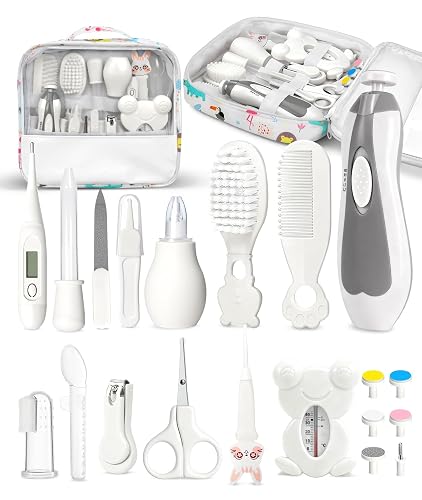 YASEW Baby Grooming Kit with Electric Nail Trimmer, Newborn Essentials | Baby Comb and Brush, Nail, Hair, Nasal & Temperature Care Tools, BPA-Free, Portable Case, Baby Shower Gift for Girls & Boys