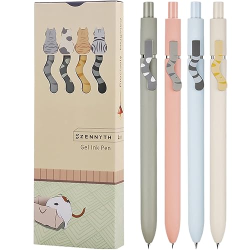 UIXJODO Cat Pens, 4 Pcs 0.5mm Cute Kawaii Black Ink Pens Fine Point Smooth Writing Pen, High-End Series Cat's Tail Retractable Pen for Journaling Note Taking (4 Pcs Cat)
