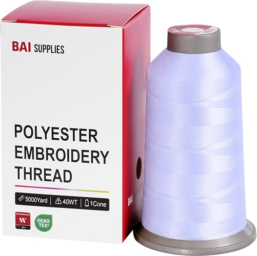 BAI Polyester Embroidery Machine Thread 5000 Yards White+401 | 40WT Commercial Grade Embroidery Thread High-speed Performance with Stable Tension and Smooth Feeding Professional Machine